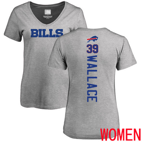NFL Women Buffalo Bills #39 Levi Wallace Ash Backer V-Neck T Shirt->women nfl jersey->Women Jersey